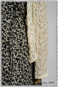 Elliot Jacket in Ethereal Cream Floral Knit; Harrison Frock in Estuary Floral Jacquard. Ivey Abitz bespoke clothing.