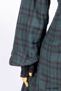 Inglenook Duster Coat in Riverside Black Watch Double Layered Weave; Nook Frock in Riverside Floral Silk Chiffon; Inglenook Frock in Riverside Plaid Cotton; Lydia Neck Wrap and Lydia Arm Wraps in Signature Black Washed Knit.