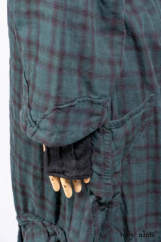 Inglenook Duster Coat in Riverside Black Watch Double Layered Weave; Nook Frock in Riverside Floral Silk Chiffon; Inglenook Frock in Riverside Plaid Cotton; Lydia Neck Wrap and Lydia Arm Wraps in Signature Black Washed Knit.