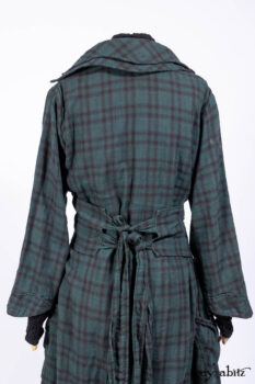 Inglenook Duster Coat in Riverside Black Watch Double Layered Weave; Nook Frock in Riverside Floral Silk Chiffon; Inglenook Frock in Riverside Plaid Cotton; Lydia Neck Wrap and Lydia Arm Wraps in Signature Black Washed Knit.