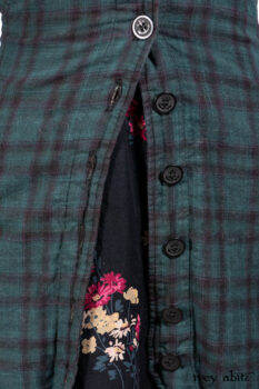 Inglenook Duster Coat in Riverside Black Watch Double Layered Weave; Nook Frock in Riverside Floral Silk Chiffon; Inglenook Frock in Riverside Plaid Cotton; Lydia Neck Wrap and Lydia Arm Wraps in Signature Black Washed Knit.