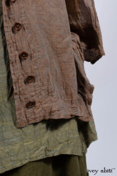 Ellis Shirt in Rooftop Sunset Washed Voile; Bedloe Frock in Central Park Reservoir Washed Voile; Bartholdi Frock in Central Park Washed Linen.