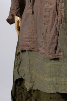 Ellis Shirt in Rooftop Sunset Washed Voile; Bedloe Frock in Central Park Reservoir Washed Voile; Bartholdi Frock in Central Park Washed Linen.