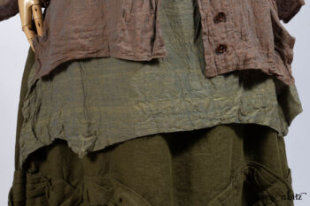 Ellis Shirt in Rooftop Sunset Washed Voile; Bedloe Frock in Central Park Reservoir Washed Voile; Bartholdi Frock in Central Park Washed Linen.