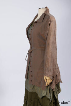 Ellis Shirt in Rooftop Sunset Washed Voile; Bedloe Frock in Central Park Reservoir Washed Voile; Bartholdi Frock in Central Park Washed Linen.