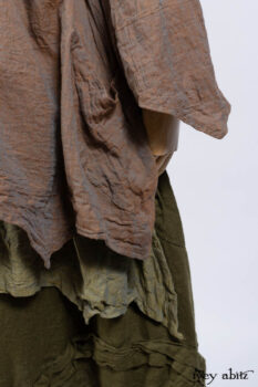 Ellis Shirt in Rooftop Sunset Washed Voile; Bedloe Frock in Central Park Reservoir Washed Voile; Bartholdi Frock in Central Park Washed Linen.