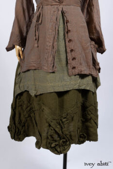 Ellis Shirt in Rooftop Sunset Washed Voile; Bedloe Frock in Central Park Reservoir Washed Voile; Bartholdi Frock in Central Park Washed Linen.