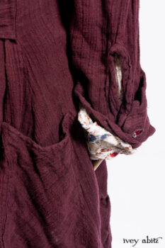 Scattergood Duster Coat in Apple Washed Crinkled Weave; Scattergood Shirt Jacket in Brooklyn Floral Silk Chiffon; Scattergood Frock in Apple Washed Crinkled Weave, high water length; Scattergood Frock in Apple Washed Linen, low water length.