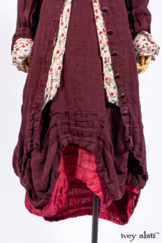 Scattergood Duster Coat in Apple Washed Crinkled Weave; Scattergood Shirt Jacket in Brooklyn Floral Silk Chiffon; Scattergood Frock in Apple Washed Crinkled Weave, high water length; Scattergood Frock in Apple Washed Linen, low water length.