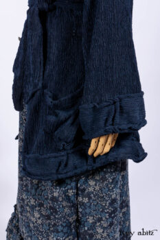 Gabled Shirt Jacket in Hudson Blue Silky Crinkled Weave; Gabled Frock in Hudson River Floral Jacquard; Cilla Slip Frock in Slate Washed Knit.