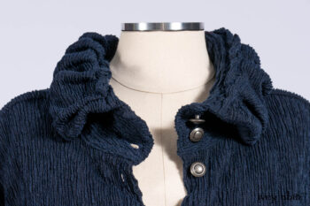 Gabled Shirt Jacket in Hudson Blue Silky Crinkled Weave; Gabled Frock in Hudson River Floral Jacquard; Cilla Slip Frock in Slate Washed Knit.