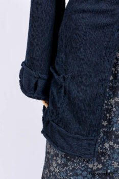 Gabled Shirt Jacket in Hudson Blue Silky Crinkled Weave; Gabled Frock in Hudson River Floral Jacquard; Cilla Slip Frock in Slate Washed Knit.