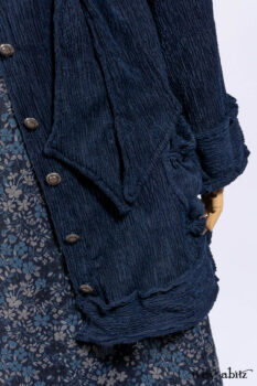 Gabled Shirt Jacket in Hudson Blue Silky Crinkled Weave; Gabled Frock in Hudson River Floral Jacquard; Cilla Slip Frock in Slate Washed Knit.