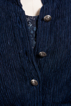 Gabled Shirt Jacket in Hudson Blue Silky Crinkled Weave; Gabled Frock in Hudson River Floral Jacquard; Cilla Slip Frock in Slate Washed Knit.