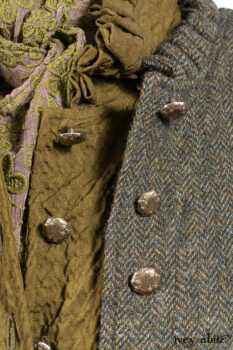 Mathilda Jacket in Central Park Herringbone; Mathilda Coat Dress in Central Park Puckered Weave; Holkham Hall Necktie in Central Park Embroidered Silk; Cape Frock in Central Park Washed Linen.