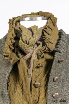 Mathilda Jacket in Central Park Herringbone; Mathilda Coat Dress in Central Park Puckered Weave; Holkham Hall Necktie in Central Park Embroidered Silk; Cape Frock in Central Park Washed Linen.