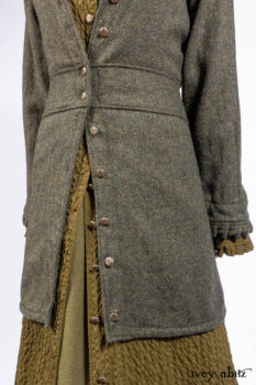 Mathilda Jacket in Central Park Herringbone; Mathilda Coat Dress in Central Park Puckered Weave; Holkham Hall Necktie in Central Park Embroidered Silk; Cape Frock in Central Park Washed Linen.