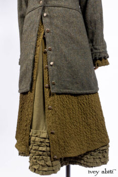 Mathilda Jacket in Central Park Herringbone; Mathilda Coat Dress in Central Park Puckered Weave; Holkham Hall Necktie in Central Park Embroidered Silk; Cape Frock in Central Park Washed Linen.