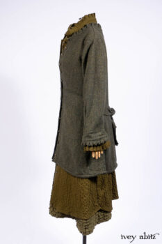 Mathilda Jacket in Central Park Herringbone; Mathilda Coat Dress in Central Park Puckered Weave; Holkham Hall Necktie in Central Park Embroidered Silk; Cape Frock in Central Park Washed Linen.