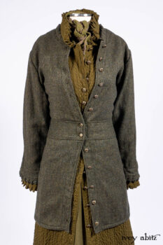 Mathilda Jacket in Central Park Herringbone; Mathilda Coat Dress in Central Park Puckered Weave; Holkham Hall Necktie in Central Park Embroidered Silk; Cape Frock in Central Park Washed Linen.