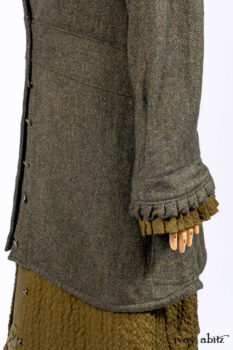 Mathilda Jacket in Central Park Herringbone; Mathilda Coat Dress in Central Park Puckered Weave; Holkham Hall Necktie in Central Park Embroidered Silk; Cape Frock in Central Park Washed Linen.