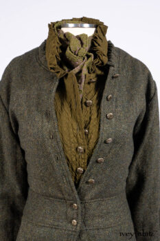 Mathilda Jacket in Central Park Herringbone; Mathilda Coat Dress in Central Park Puckered Weave; Holkham Hall Necktie in Central Park Embroidered Silk; Cape Frock in Central Park Washed Linen.