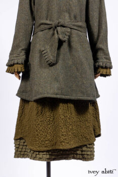 Mathilda Jacket in Central Park Herringbone; Mathilda Coat Dress in Central Park Puckered Weave; Holkham Hall Necktie in Central Park Embroidered Silk; Cape Frock in Central Park Washed Linen.
