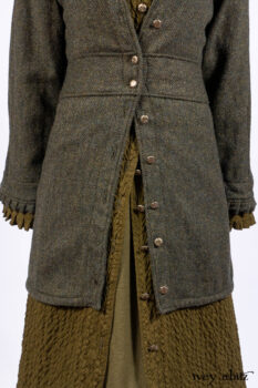 Mathilda Jacket in Central Park Herringbone; Mathilda Coat Dress in Central Park Puckered Weave; Holkham Hall Necktie in Central Park Embroidered Silk; Cape Frock in Central Park Washed Linen.