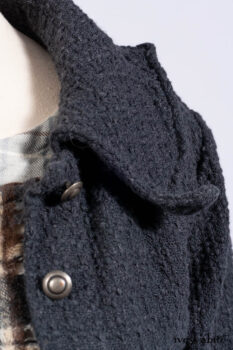 Chittister Duster Coat in Slate Embroidered Windowpane Weave; Chittister Frock in Slate and Brownstone Plaid Wool; Chittister Frock in Slate Plaid Twill; Cilla Slip Frock in Slate Washed Knit.