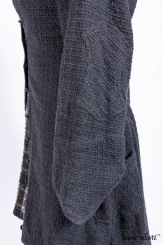 Chittister Duster Coat in Slate Embroidered Windowpane Weave; Chittister Frock in Slate and Brownstone Plaid Wool; Chittister Frock in Slate Plaid Twill; Cilla Slip Frock in Slate Washed Knit.