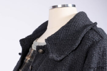 Chittister Duster Coat in Slate Embroidered Windowpane Weave; Chittister Frock in Slate and Brownstone Plaid Wool; Chittister Frock in Slate Plaid Twill; Cilla Slip Frock in Slate Washed Knit.