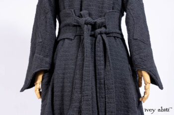 Chittister Duster Coat in Slate Embroidered Windowpane Weave; Chittister Frock in Slate and Brownstone Plaid Wool; Chittister Frock in Slate Plaid Twill; Cilla Slip Frock in Slate Washed Knit.