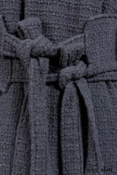 Chittister Duster Coat in Slate Embroidered Windowpane Weave; Chittister Frock in Slate and Brownstone Plaid Wool; Chittister Frock in Slate Plaid Twill; Cilla Slip Frock in Slate Washed Knit.
