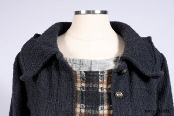 Chittister Duster Coat in Slate Embroidered Windowpane Weave; Chittister Frock in Slate and Brownstone Plaid Wool; Chittister Frock in Slate Plaid Twill; Cilla Slip Frock in Slate Washed Knit.