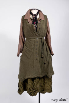 Ellis Shirt in Rooftop Sunset Washed Voile; Clotaire Sash in Riverside Floral Silk Chiffon; Ellis Frock in Central Park Loop Knit; Bartholdi Frock in Central Park Washed Linen.