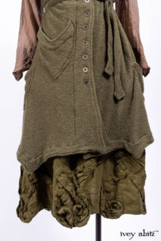 Ellis Shirt in Rooftop Sunset Washed Voile; Clotaire Sash in Riverside Floral Silk Chiffon; Ellis Frock in Central Park Loop Knit; Bartholdi Frock in Central Park Washed Linen.