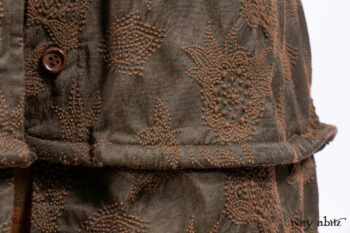 Harrison Duster Coat in Brownstone Crewel Work Weave; Harrison Frock in Cenral Park Brownstone Plaid Silk; Cilla Slip Frock in Signature Black Washed Knit.