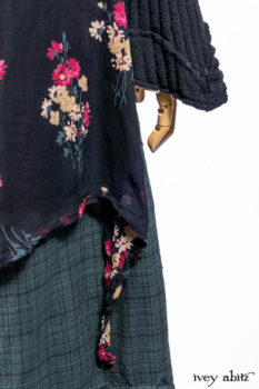 Nook Jacket in Mansard Roof Stripe Boucl&eacute; Knit; Nook Frock in Riverside Floral Silk Chiffon; Clotaire Sash in Riverside Floral Silk Chiffon; Inglenook Frock in Riverside Plaid Cotton.