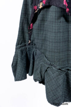 Nook Jacket in Mansard Roof Stripe Boucl&eacute; Knit; Nook Frock in Riverside Floral Silk Chiffon; Clotaire Sash in Riverside Floral Silk Chiffon; Inglenook Frock in Riverside Plaid Cotton.