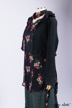 Nook Jacket in Mansard Roof Stripe Boucl&eacute; Knit; Nook Frock in Riverside Floral Silk Chiffon; Clotaire Sash in Riverside Floral Silk Chiffon; Inglenook Frock in Riverside Plaid Cotton.
