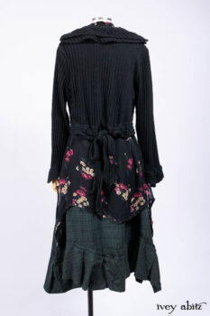 Nook Jacket in Mansard Roof Stripe Boucl&eacute; Knit; Nook Frock in Riverside Floral Silk Chiffon; Clotaire Sash in Riverside Floral Silk Chiffon; Inglenook Frock in Riverside Plaid Cotton.