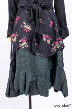 Nook Jacket in Mansard Roof Stripe Boucl&eacute; Knit; Nook Frock in Riverside Floral Silk Chiffon; Clotaire Sash in Riverside Floral Silk Chiffon; Inglenook Frock in Riverside Plaid Cotton.