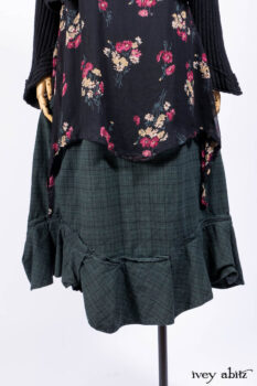Nook Jacket in Mansard Roof Stripe Boucl&eacute; Knit; Nook Frock in Riverside Floral Silk Chiffon; Clotaire Sash in Riverside Floral Silk Chiffon; Inglenook Frock in Riverside Plaid Cotton.
