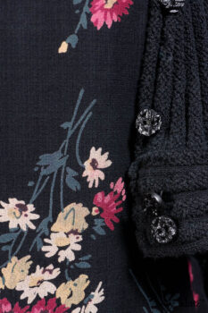 Nook Jacket in Mansard Roof Stripe Boucl&eacute; Knit; Nook Frock in Riverside Floral Silk Chiffon; Clotaire Sash in Riverside Floral Silk Chiffon; Inglenook Frock in Riverside Plaid Cotton.