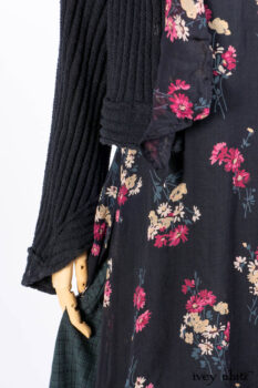 Nook Jacket in Mansard Roof Stripe Boucl&eacute; Knit; Nook Frock in Riverside Floral Silk Chiffon; Clotaire Sash in Riverside Floral Silk Chiffon; Inglenook Frock in Riverside Plaid Cotton.