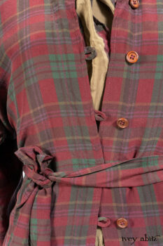 Pierrepont Shirt in Brooklyn Washed Plaid Silk; Limited Edition Clotaire Sash in Central Park Plaid Silk; Cape Frock in Central Park Washed Linen; Cilla Slip Frock in Signature Black Ribbed Knit.