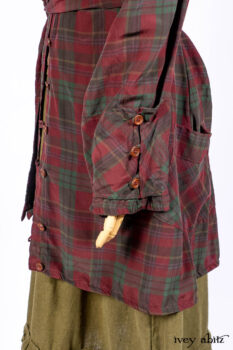 Pierrepont Shirt in Brooklyn Washed Plaid Silk; Limited Edition Clotaire Sash in Central Park Plaid Silk; Cape Frock in Central Park Washed Linen; Cilla Slip Frock in Signature Black Ribbed Knit.