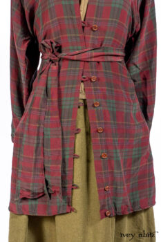 Pierrepont Shirt in Brooklyn Washed Plaid Silk; Limited Edition Clotaire Sash in Central Park Plaid Silk; Cape Frock in Central Park Washed Linen; Cilla Slip Frock in Signature Black Ribbed Knit.