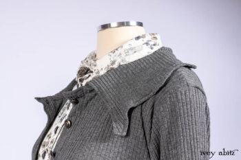 Chittister Shirt Jacket in Slate Ribbed Knit; Truitt Shirt in Slate Floral Knit; Fairholme Frock in Slate Plaid Twill; Cilla Slip Frock in Slate Washed Knit, high water length.