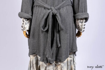 Chittister Shirt Jacket in Slate Ribbed Knit; Truitt Shirt in Slate Floral Knit; Fairholme Frock in Slate Plaid Twill; Cilla Slip Frock in Slate Washed Knit, high water length.
